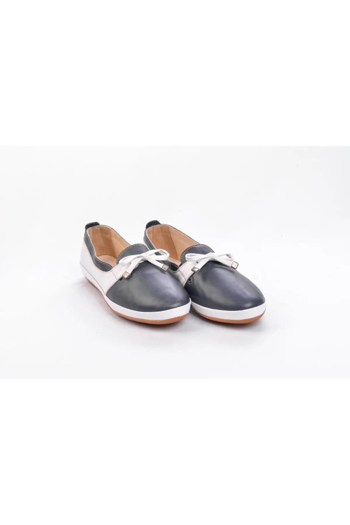 

SarEn 460 The Genuine Leather Blue White Casual Women Sports Ballerina Shoes