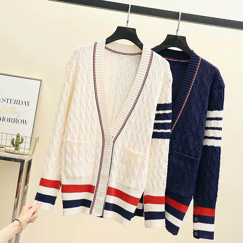 2021 High Quality Fashion Designer Bee Embroidery Cardigan Long Sleeve Single Breasted Contrast Color Button Knitted Sweaters