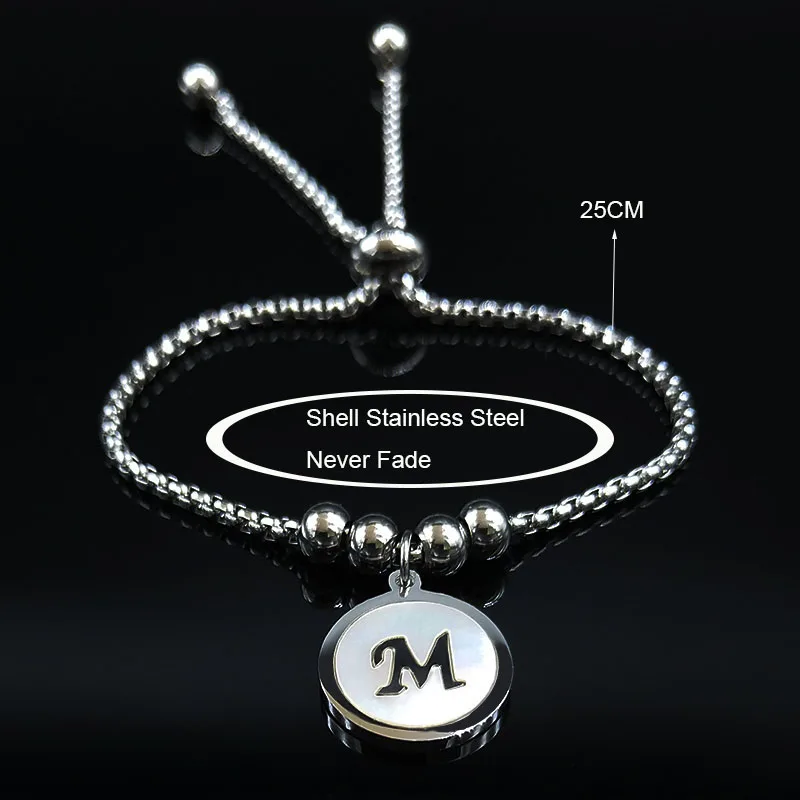 

M Letter Shell Stainless Steel Chain Bracelet Women Silver Color Bracelet Charm Jewelry acero inoxidable joyeria mujer B18525