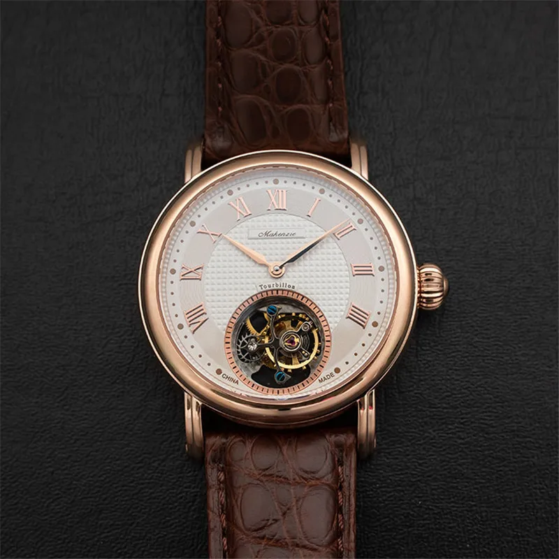 Мужские часы с сапфировым циферблатом, s Tourbillon,, ST8000(818,900), Move, мужские механические наручные часы из крокодиловой кожи, Лидирующий бренд - Color: Rose Gold Brown