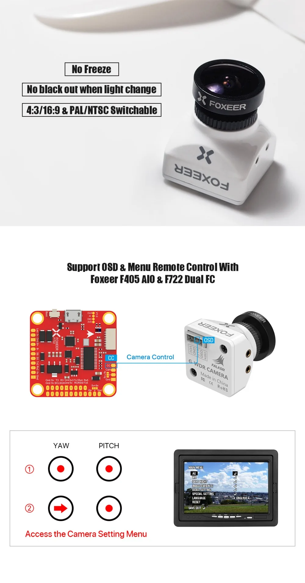 Foxeer Falkor V2 1200TVL мини/полноразмерная камера 16:9/4:3 PAL/NTSC переключаемый GWDR с кронштейном FPV камера поддержка фиксатор крыло