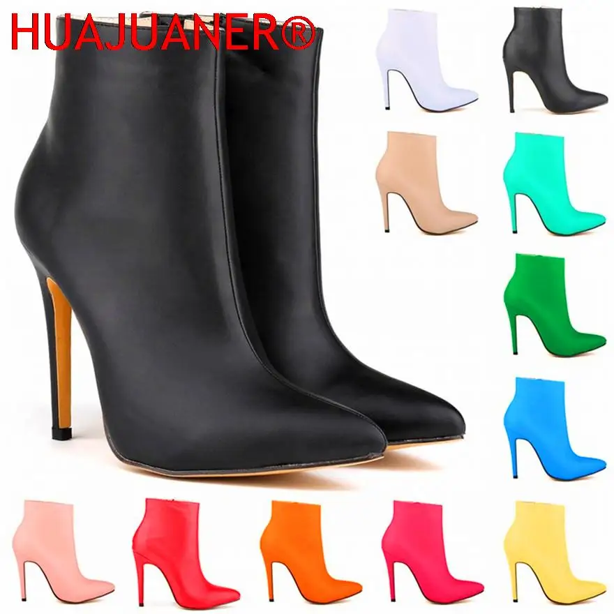 

Top Leather Boots 2022 New Autumn Women Shoes Fashion High Heels Zip Breathable Short Boots Pointed Toe Ladies Sexy Party Boots