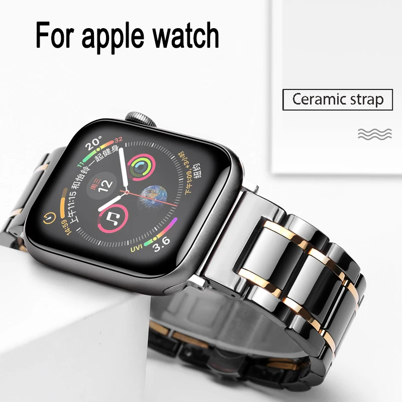 Керамика ремешок для Apple Watch 4 5 6 se 40 мм 44 нержавеющая сталь Бабочка Пряжка браслет