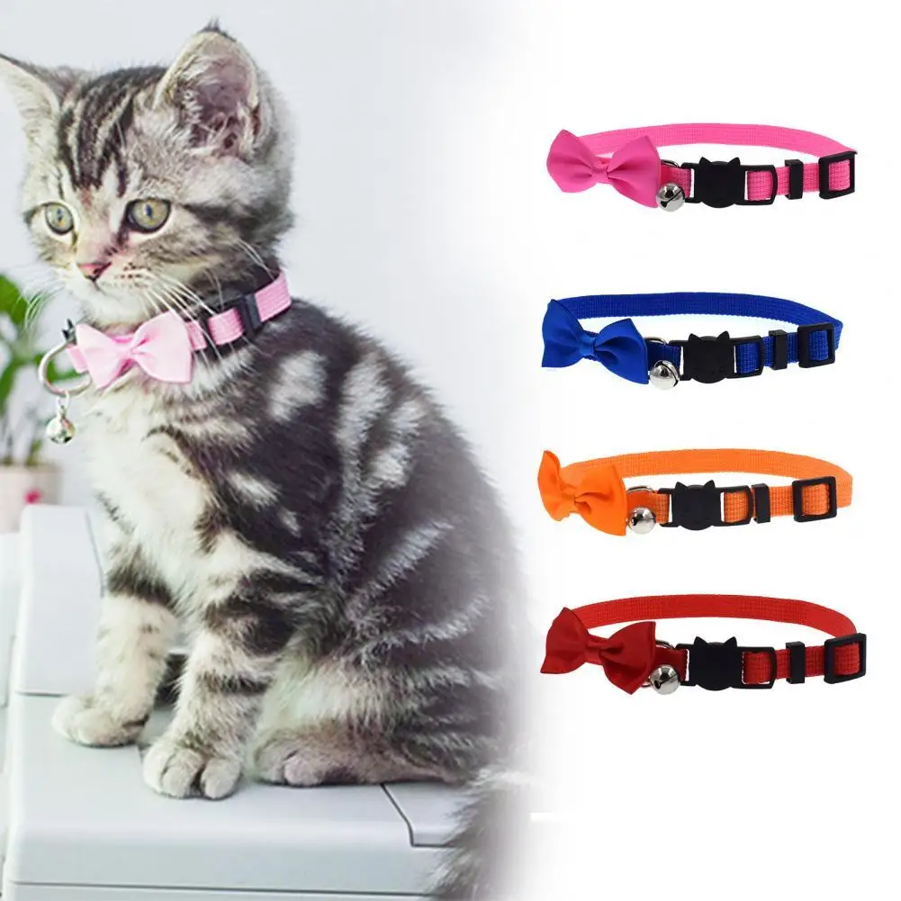 

40% Hot Sales!!! Cat Collar Solid Color Bowknot Style Adjustable Traction Tool Durable Pet Accessories for Outdoor