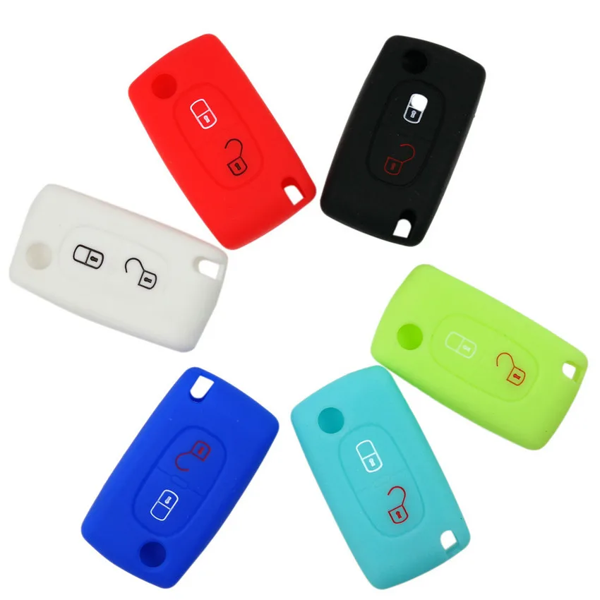 1 шт. 2 кнопки силиконовый чехол для ключей от машины PEUGEOT 206 207 307 308 407 408 Citroen C2 C3 C4 C4L