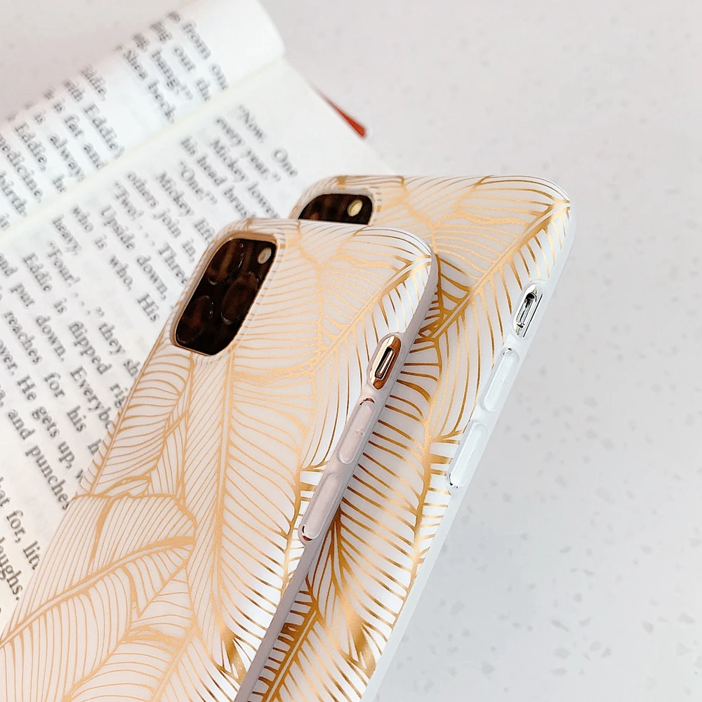 Роскошный золотой чехол для iPhone 11 Pro Max Leaf IMD с принтом Fundas i Phone Cases Xr Xs X 8 7 ТПУ Мягкий