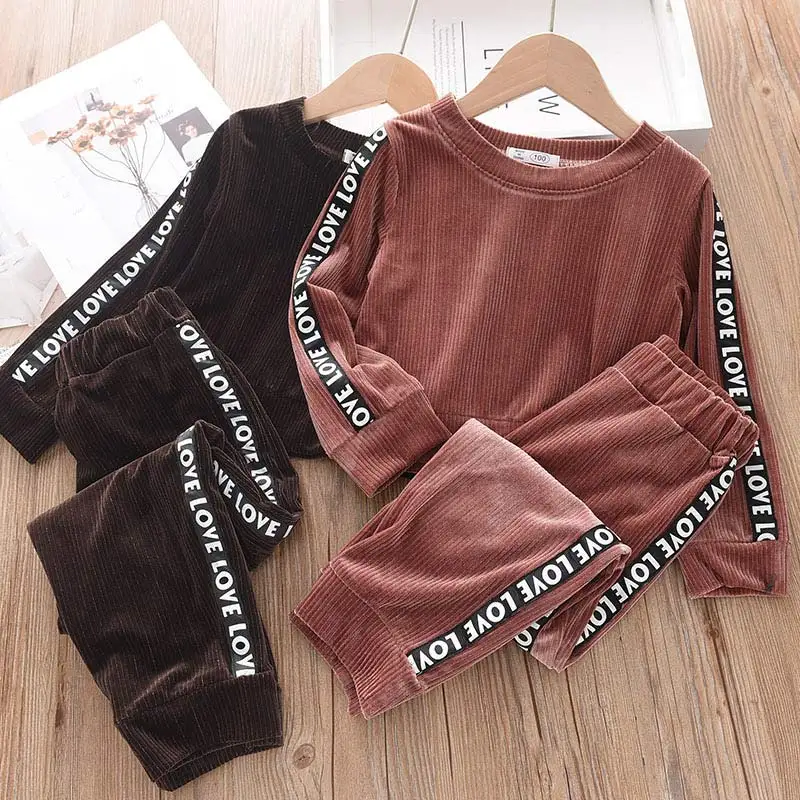 Спортивный костюм для девочек модная повседневная футболка с буквенным принтом