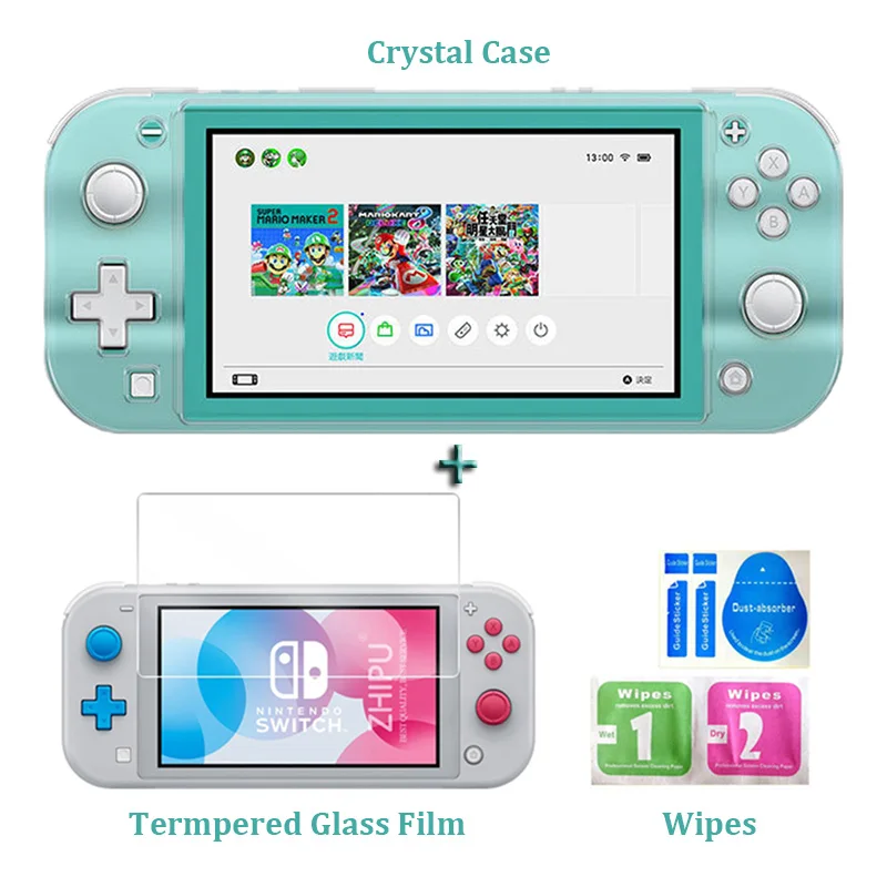 Transparent Жесткий Чехол для ПК с кристаллами для nyd Switch Lite прозрачный чехол для nintendo Switch Mini screen Закаленное стекло пленка NS - Цвет: Transparent