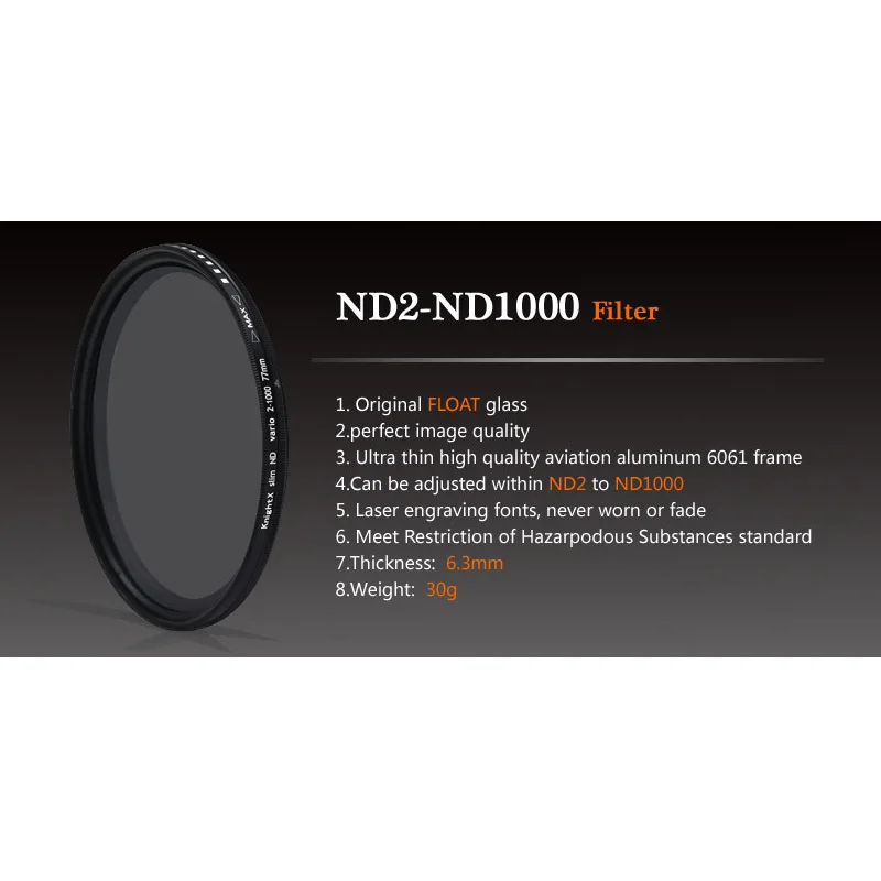 Фейдер KnightX ND2 к ND1000 переменный ND-фильтр настраиваемый для canon nikon 49 мм 52 55 58 62 67 72 77
