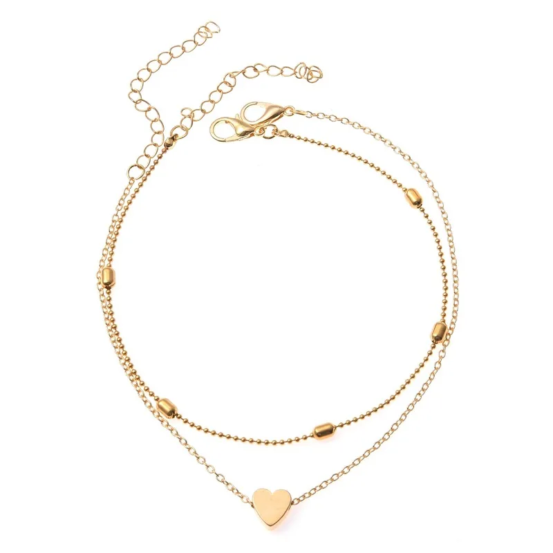 

Anklets for Women Beads Set Anklet Bracelet Ladies Gold Color Heart Trendy European Zinc Alloy Girl Fashion Jewelry Pulseras