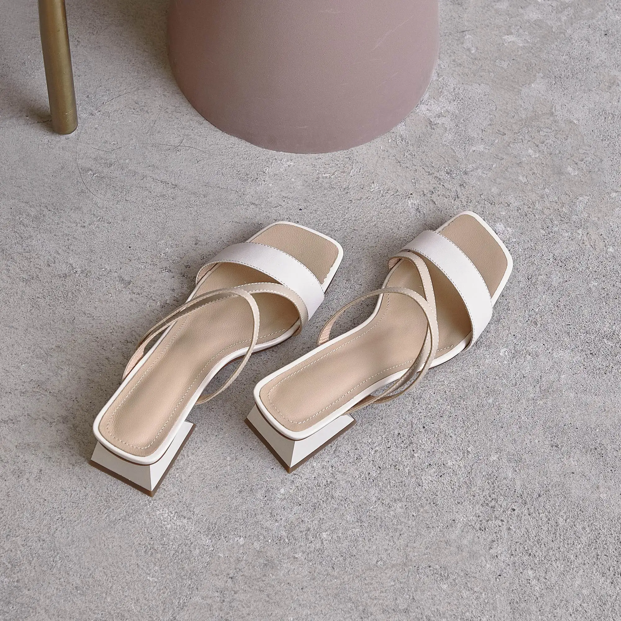 

Krazing pot mixed colors peep toe med heel genuine leather handmade high quality French romantic gentlewomen summer sandals L81