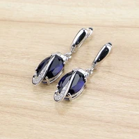trendy 925 sterling silver jewelry blue cubic zirconia beads drop dangle earrings for women free gifts box