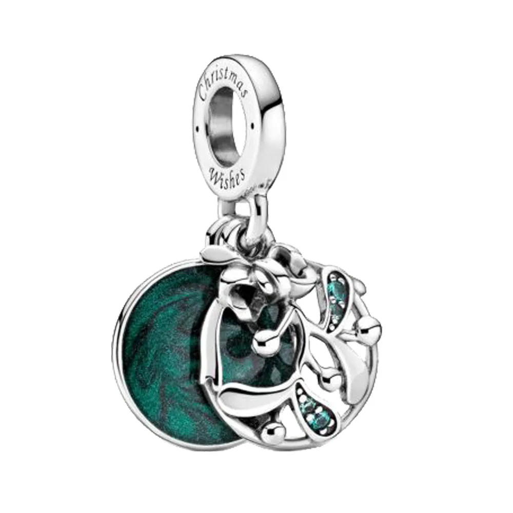 

2020 Winter New 925 Sterling Silver Beads Christmas Mistletoe Dangle Charm fit Original Pandora Bracelet Christmas Jewelry