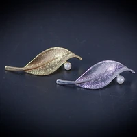 korean version of simple brooches for women pin imitation pearl leaf corsage coat collar flower with accessories jewelry gift