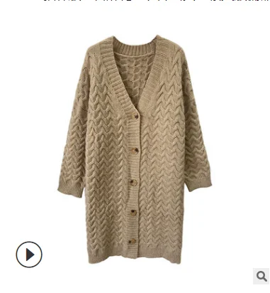 

Hot sale 2021 European and American Korean retro twist sweater jacket women loose lazy style long thick knitted cardigan