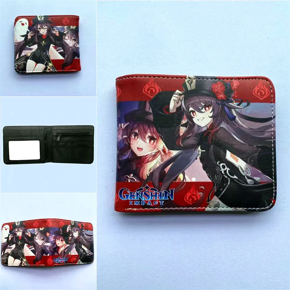 

Anime Genshin Impact PU Wallet Bifold Cartoon Card Holder Layers Purse Short Boys Girls Coin Pocket Leather Printing Wallets