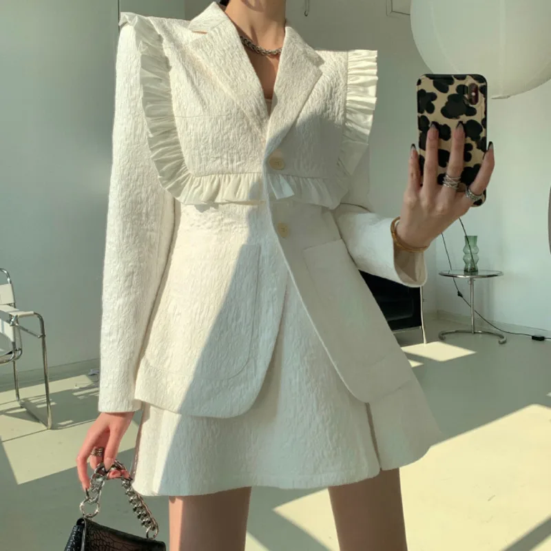 

2021 Spring Chandal Mujer Two Piece Set Women Blazers Skirt Suits Chandal Mujer Ensemble Femme Jogging Femme Ropa Mujer
