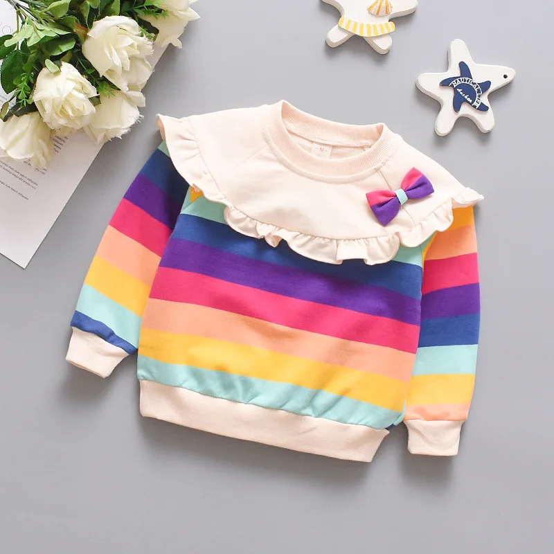 

Baby Girl Sweatshirt Kids Colorful Striped Coat Children Cute New 2021 Fashion Sweet Autumn Spring