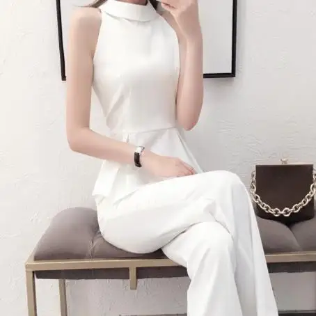 Женский комплект 2 шт. блузка без рукавов и широкие брюки костюм 2020 новые летние