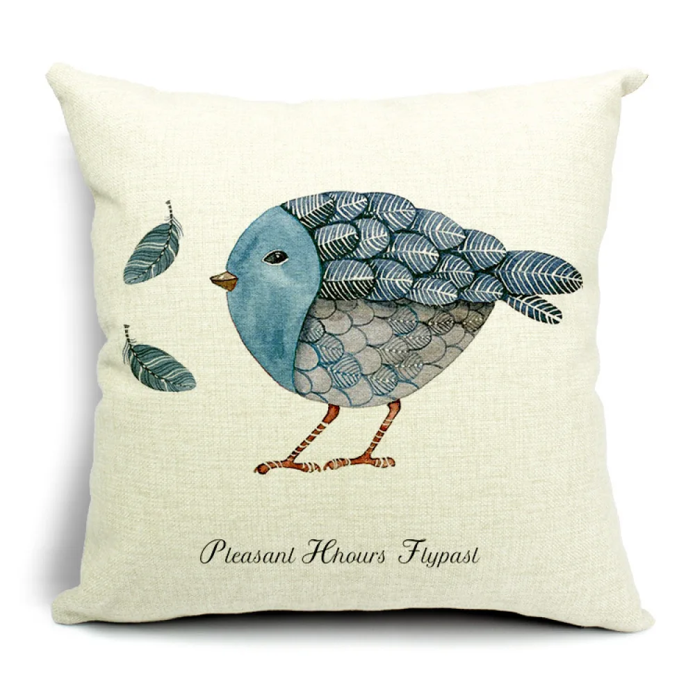 Скандинавская подушка с птицей хлопковая льняная наволочка мультяшная пара для