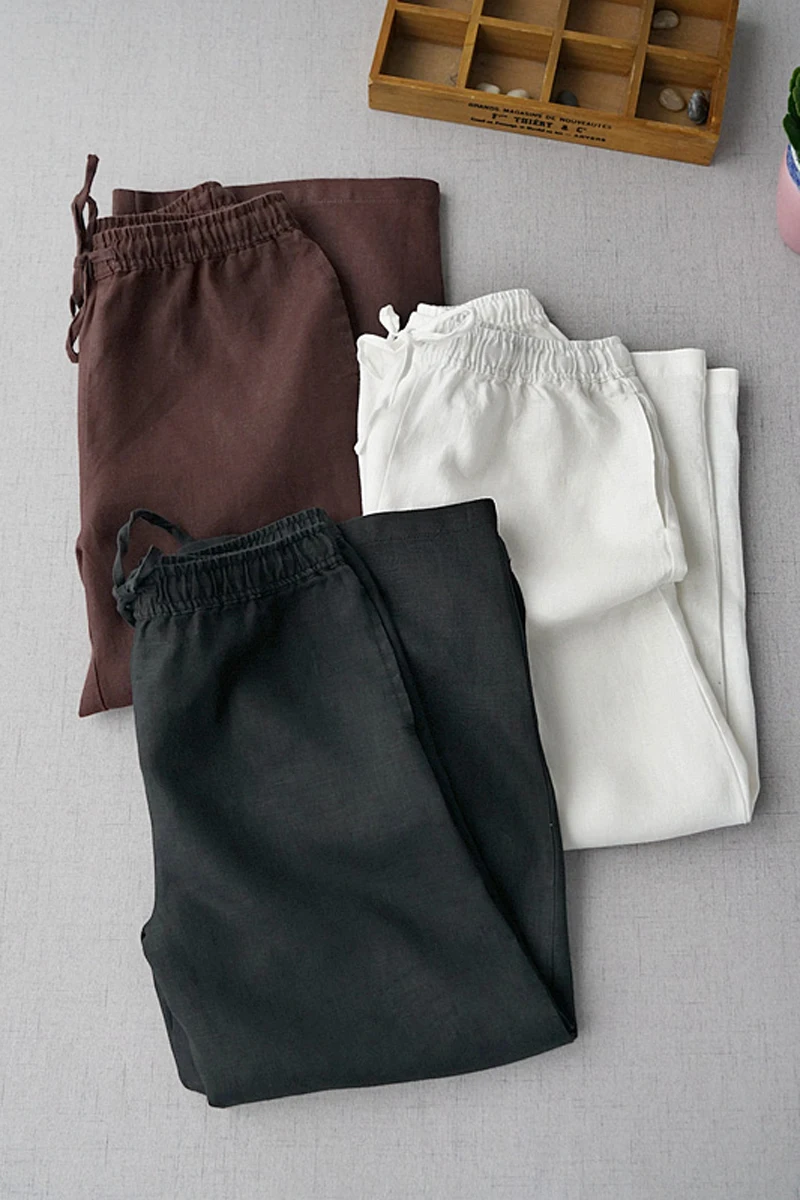 

Spring Summer Women Casual All-match Loose Plus Size Comfortable Water Washed Linen Trousers Elastic Waist Wide Leg Pants