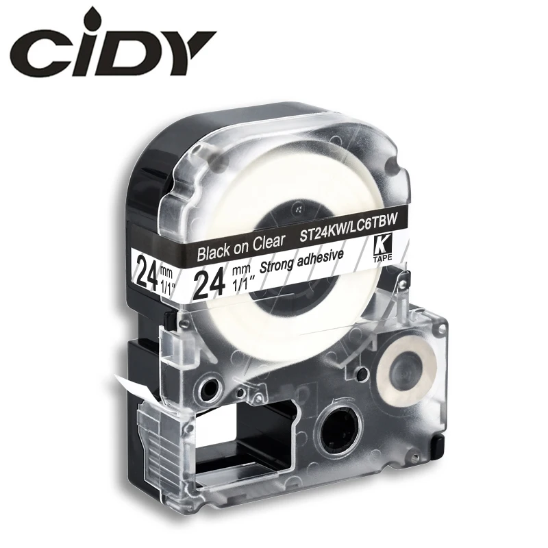 CIDY 24 мм черные на прозрачных лентах ST24KW/LC-6TBW9 LC 6TBW LC6TBW совместимые с этикетками для
