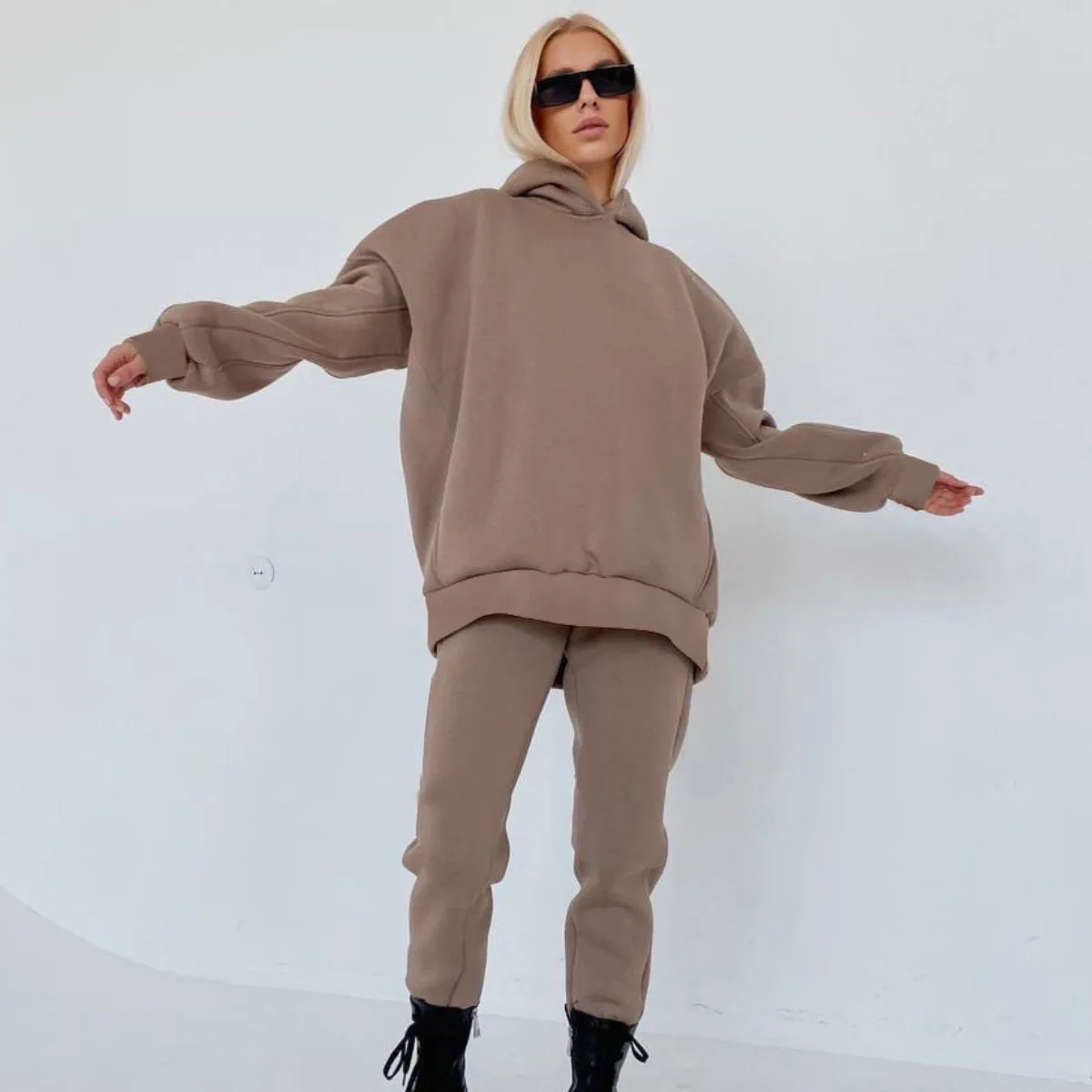 Oversized Women 2 Pieces Sweatsuits 2021 Fashion Hooded Sweatshirt Loose Sweatpants Sports Joggers Sets Autumn Tracksuit |