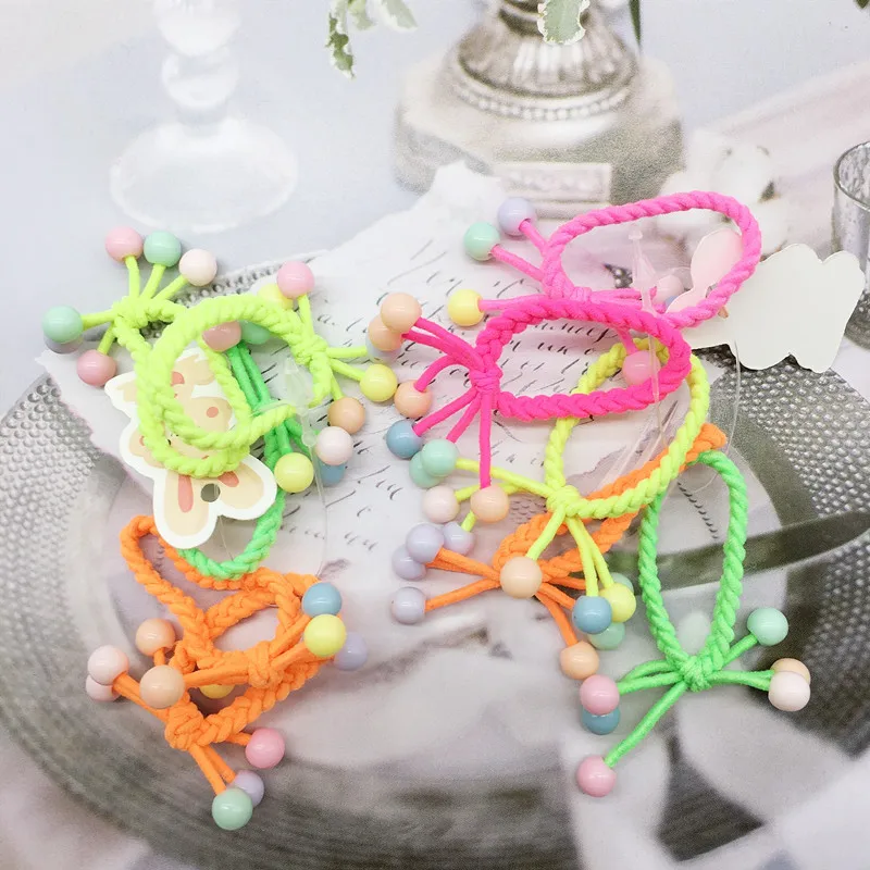 10pcs mix colors 10 шт./лот, милые маленькие бусы, Галстуки для волос, ручная вязка, Узловая эластичная лента для волос, Бабочка, конский хвост, веревка для волос для детей, аксессуары для волос - Цвет: 10pcs mix colors