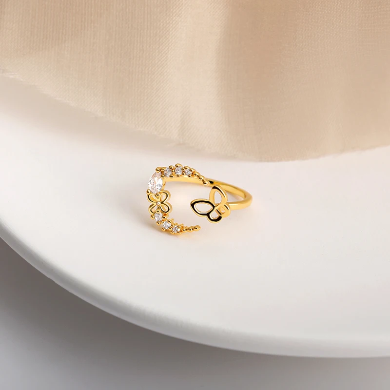 

Zirconia Moon And Butterfly Rings For Women Korean Cute Creative Luxury Rings Charms Wedding Jewelry Aesthetic Gift For Friends