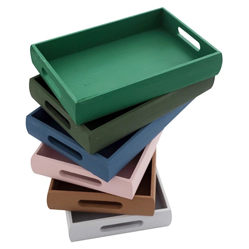 Rectangle Wooden Storage Tray Decoration Serving Trays With Handles For Home Party Breakfast Tea Desk Organizer | Дом и сад