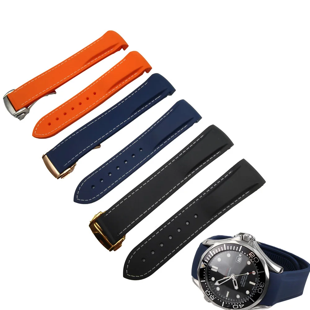 Silicone Watch Band Strap For Omega Seamaster Ocean Blue Orange Black Watch Strap 20mm 22mm Watch Belt High Quality Rubber Strap