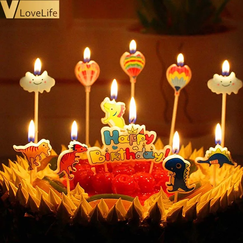 5 шт. декор для торта с мультяшными свечами динозавр/единорог/Фламинго/автомобиль