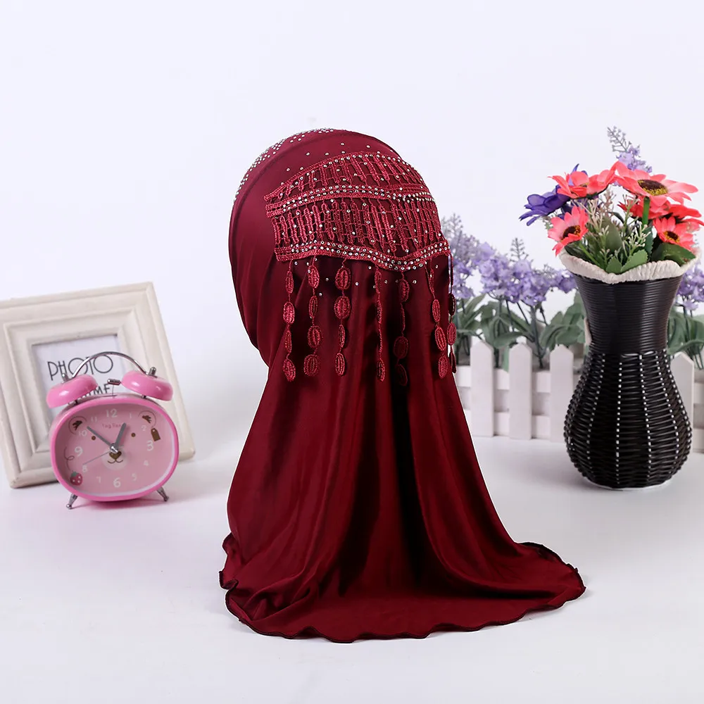 Женский хиджаб мусульманская Шапка тюрбан с бахромой для девочек 1 шт. шапка Amira