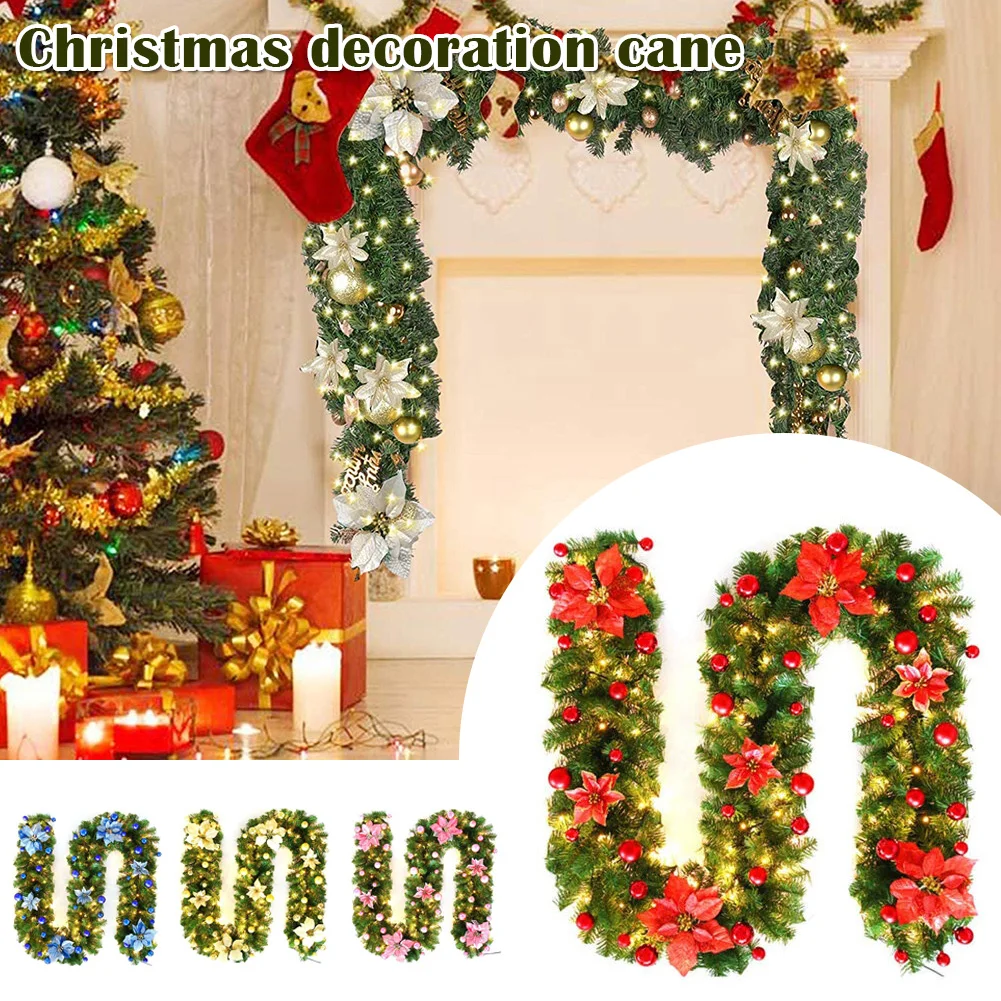 

2.7m Christmas Wreath With LED Lights Battery Powered Xmas Artificial Garland with Flowers Balls Indoor Outdoor Holiday Decor