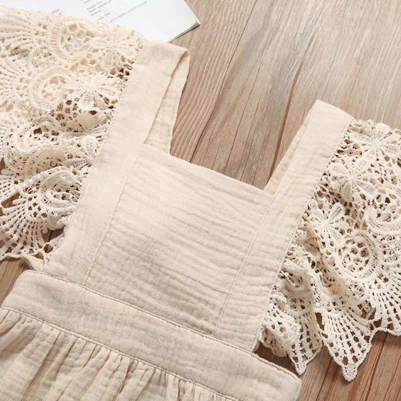 Детские кружевные рукава для девочек платье с открытой спиной и оборками летнее