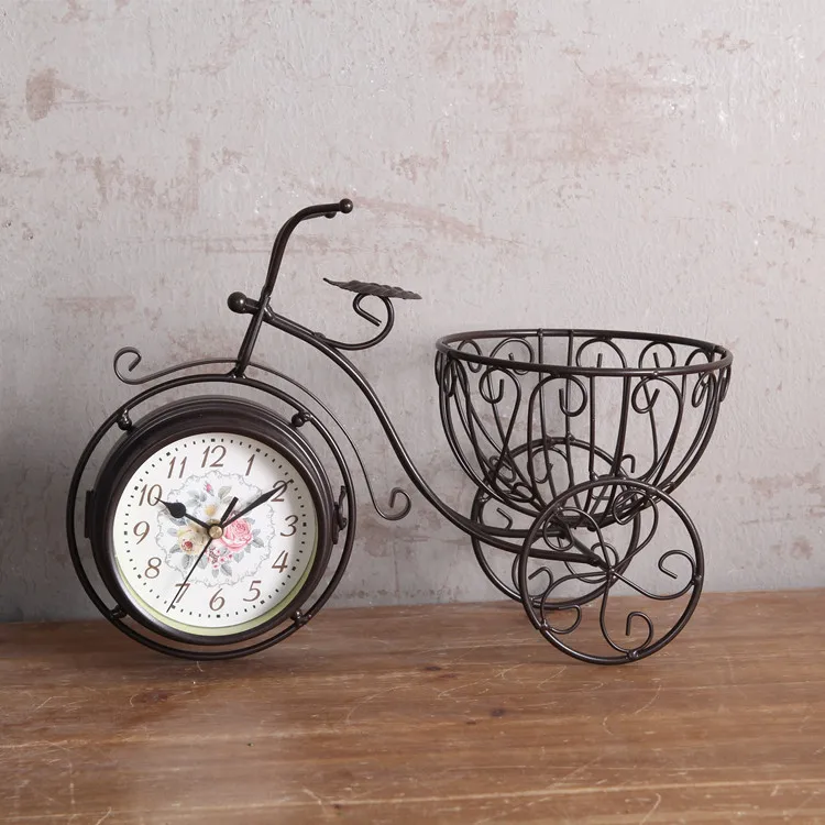

Desktop clock iron bicycle flower basket double-sided clock craft decoration clock pendulum