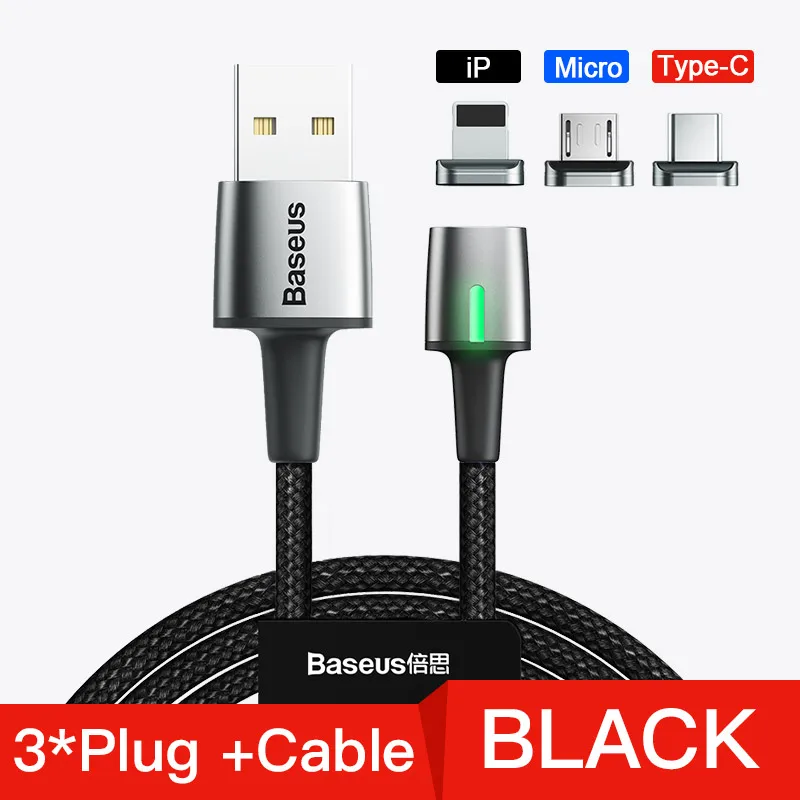 Магнитный зарядный usb-кабель Baseus для iPhone XR Xs Max быстрое зарядное устройство samsung S10 huawei P30 USB type C светодиодный кабель Micro usb - Цвет: 3 Plug USB Cable
