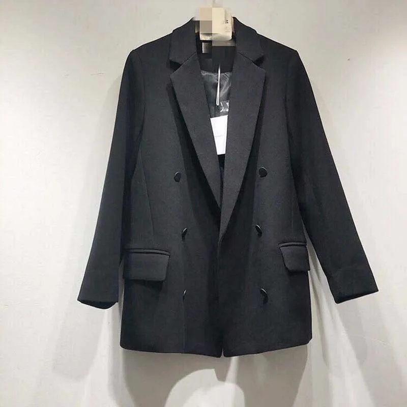 Женский двубортный Блейзер однотонная одежда из хлопка и полиэстера с длинными