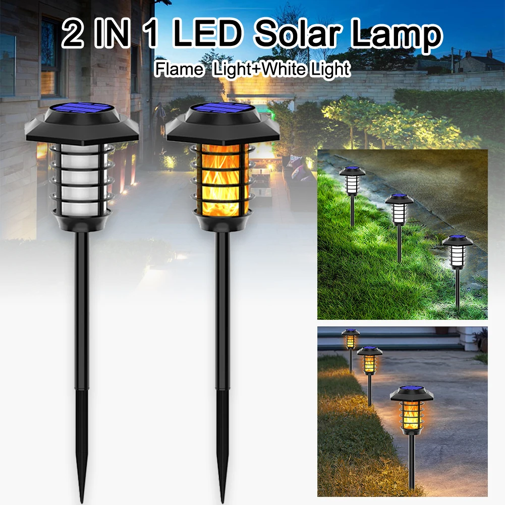 

48/66 LED Solar Flame Torch Lamp Outdoor Solar Garden Light Flame/White Light Waterproof Lamp Courtyard Path Lawn Spotlight