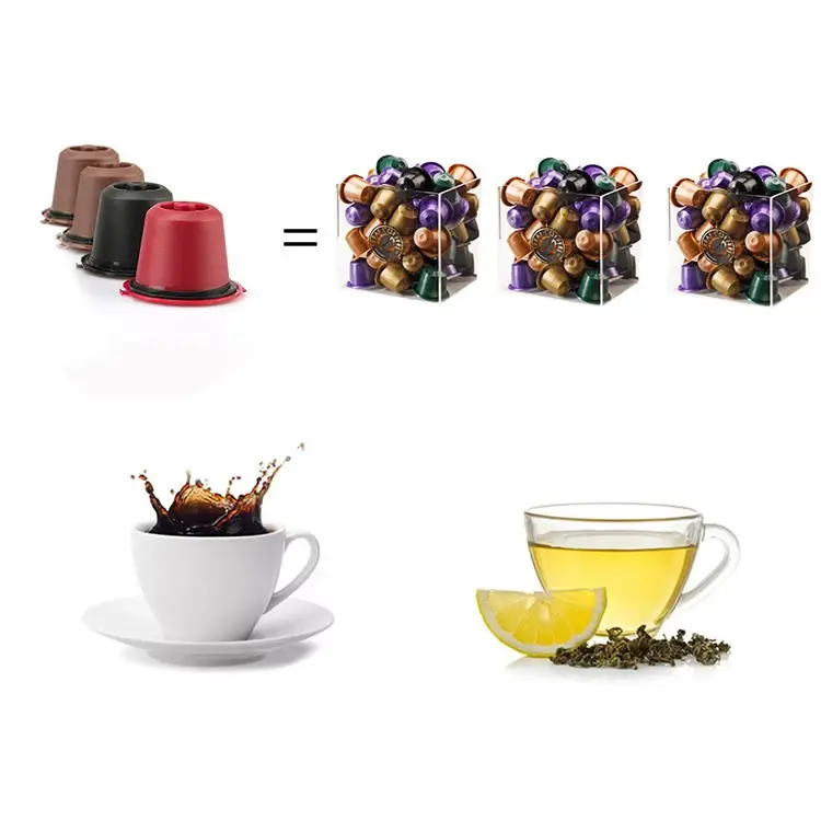 4 шт./лот, пластиковая кофейная капсула Nespresso, многоразовый фильтр, 20 мл, кофейная капельница с фильтрами, ложка
