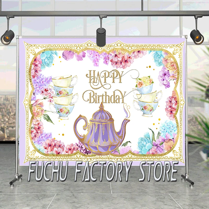 

Cartoons Girls Afternoon Tea Party Backdrop Flowers Wonderland Kids Birthday Party Photography Background Custom Photo Studio