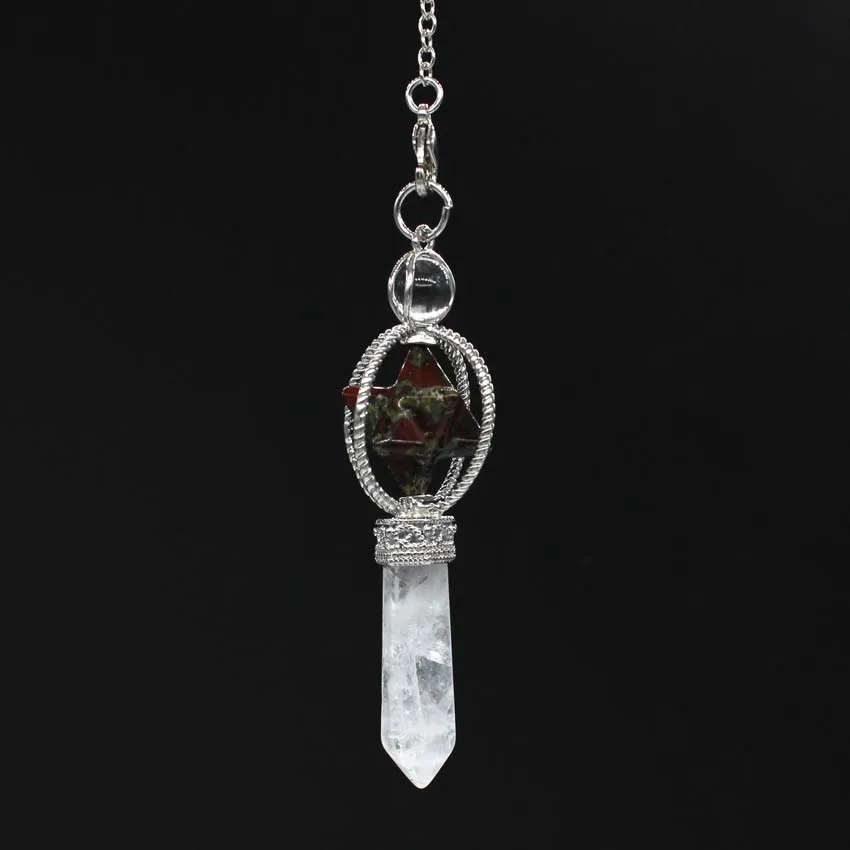 Dragon Blood Stone Крафт-бусы покрытый серебром натуральный Меркаба дюбсинг лечебный Кристал, кварц рейки Аметист лазурит тигровый глаз маятниковая подвеска - Окраска металла: Dragon Blood Stone