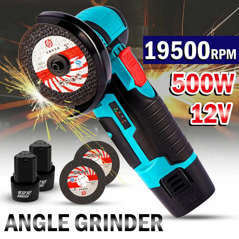 

12V Lithium Brushless Mini Angle Grinder with 2 Batteries Machine