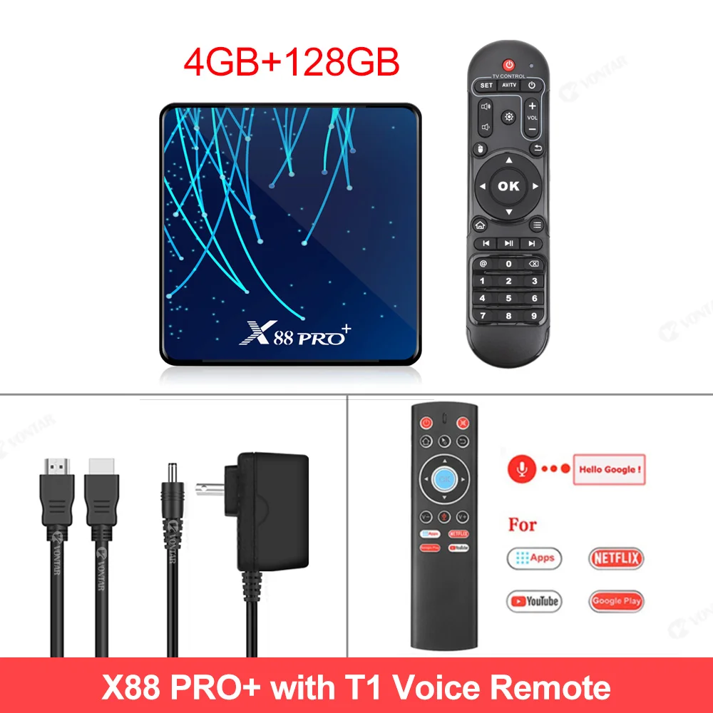 4G128G voice RC T1 Восьмиядерный Android 9,0 ТВ приставка X88 PRO Plus 4 Гб 128 Гб Rockchip RK3368PRO 1080p 4K 60 кадров в секунду Google голосовой помощник Netflix 64 ГБ 32 ГБ - Цвет: 4G128G voice RC T1