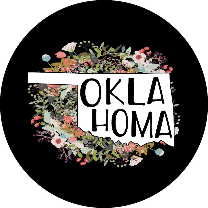 

State of Oklahoma Outline Flowers/Floral Spare Tire COVER CAR for any Vehicle, Make, Model and Size - Jeep, RV, Travel Trailer,