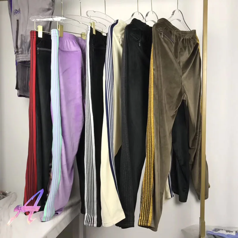 

Hip-Hop AWGE Sweatpants Butterfly Embroidery Joggers Needles Trousers Inside Tag Blue butterfly embroidery Logo AWGE Velvet