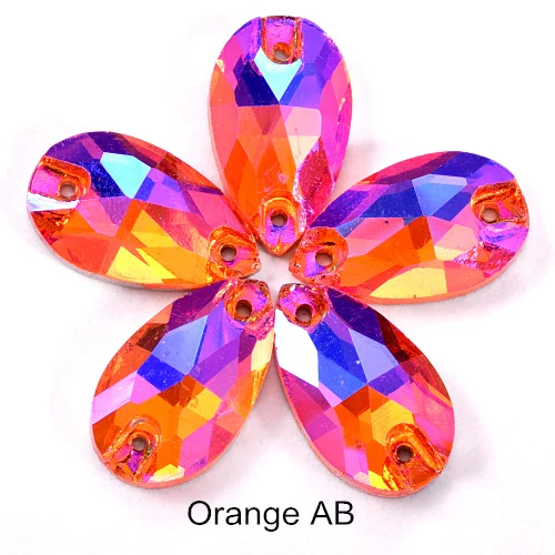 Orange AB Красочные каплевидные Хрустальные стеклянные пришивные стразы с плоской задней стороной красные AB пришивные камни каплевидные Стразы для шитья одежды Y1250 - Цвет: Orange AB