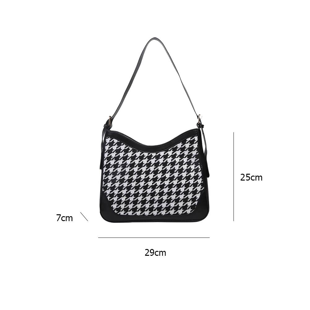 

Portable Big Capacity Street Travel Purse Retro PU Leather Nylon Splicing Handbags Fashion Plaid Printed Women's Underarm Bag