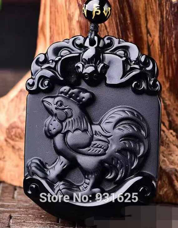 

Beautiful Handmade Natural Black Obsidian Carved Cock Chinese Zodiac Lucky Pendants + Free Necklace fashion woman man's Jewelry