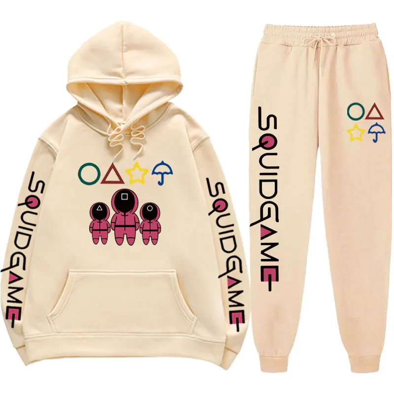 

Костюм спортивный мужской/женский из 2 предметов, толстовка с капюшоном и штаны с принтом Аниме игра кальмар, свитшот, пуловер, уличная одежд...